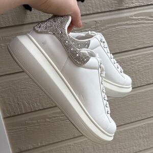 Steve Madden White Sneakers with Rhinestone Detail